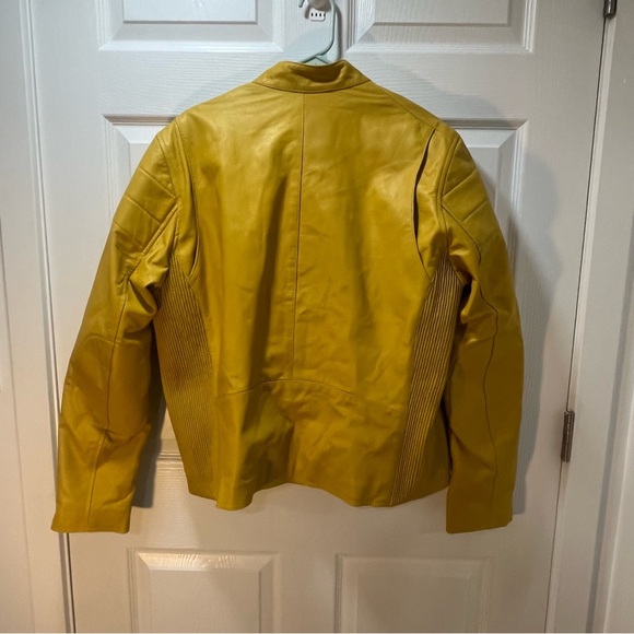 Laverapelle Yellow Leather Racing Jacket Full Zip Pockets Moto Fitted Style XL - Picture 2 of 10